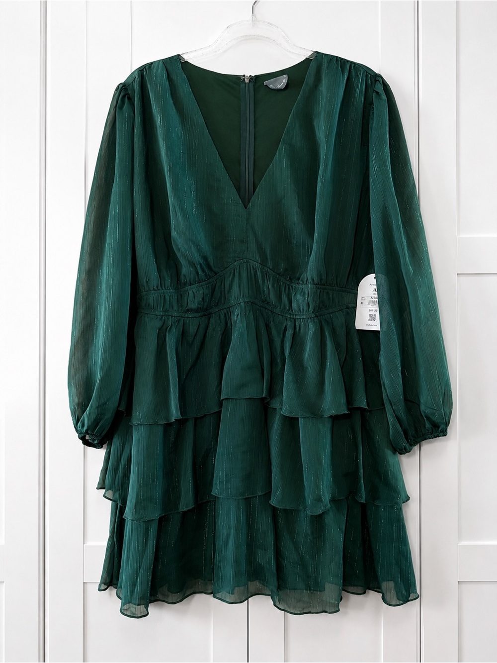 Arula Hunter Green Metallic Tiered Ruffle Dress NWT 1X
